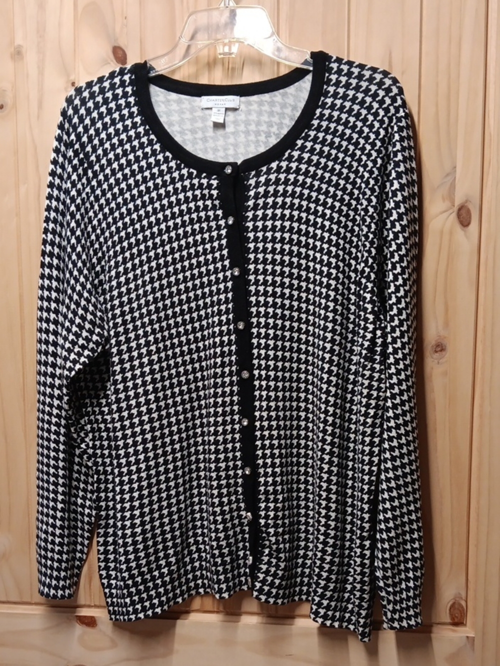 Charter Club Black and White Houndstooth Button Front Sweater EUC